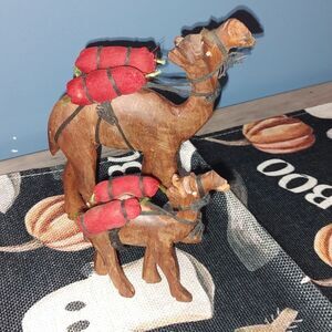 Camel's hand carved wooden vintage figurine set
